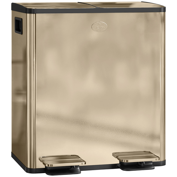 HOMCOM 40L Dual Compartment Stainless Steel Bin, with Deodoriser Holders - Gold Tone