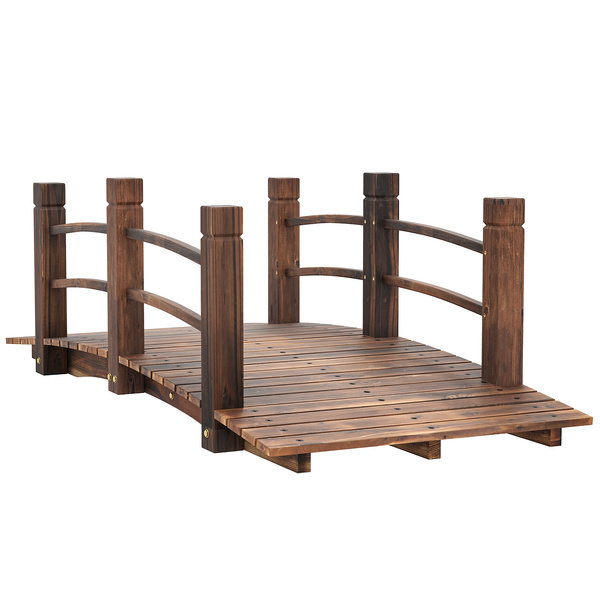 Outsunny 1.5M Wooden Garden Bridge Lawn Décor Stained Finish Arc Outdoor Pond Walkway w/ Railings Water Yard Decoration