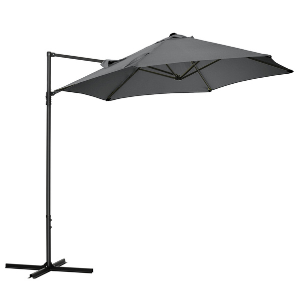 Outsunny 2.5M Garden Cantilever Parasol, Offset Roma Patio Umbrella Hanging Sun Shade Canopy Shelter with 360° Rotation and Cross Base, Dark Grey