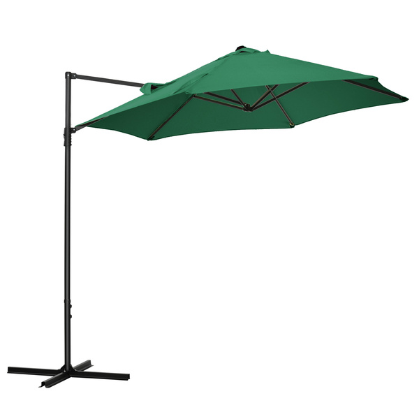 Outsunny 2.5M Garden Cantilever Parasol, Offset Roma Patio Umbrella Hanging Sun Shade Canopy Shelter with 360° Rotation and Cross Base, Green