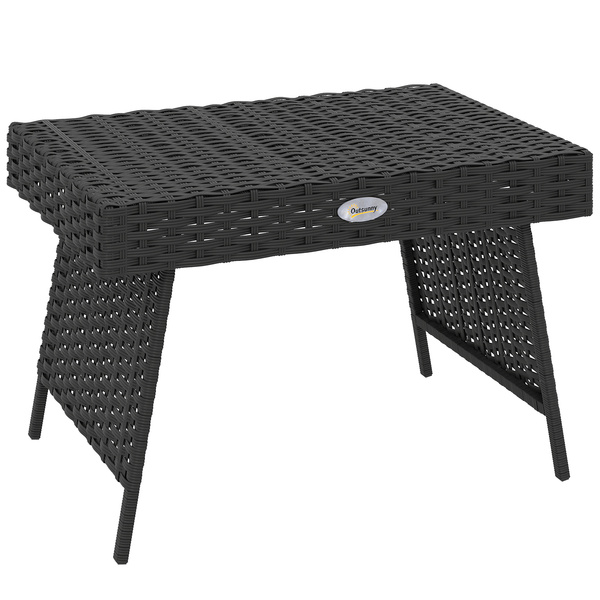 Outsunny Foldable Outdoor Side Table, Rattan Garden Coffee Table with Steel Frame, Space Saving Bistro Garden Furniture for Patio, Balcony, 60 x 41 x 41 cm, Black