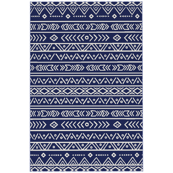 Outsunny Reversible Outdoor Rug with Carry Bag, Waterproof Plastic Straw Mat for Garden, Deck, RV, Picnic, Beach, Camping, 182 x 274cm, Dark Blue and White