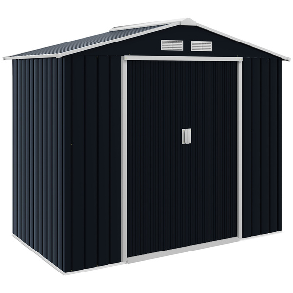 Outsunny 7 x 4ft Weatherproof Shed, Outdoor Bike Storage Shed with Ventilation Slots, Foundation Kit and Lockable Double Doors, Dark Grey