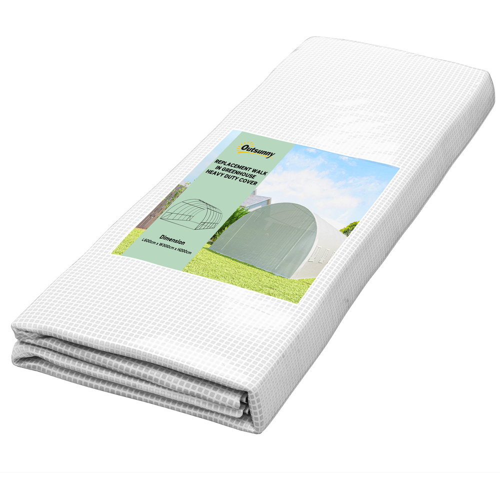 Outsunny Greenhouse Replacement Cover ONLY Winter Garden Plant PE Cover with Roll-up Windows Door, 6 x 3 x 2m White