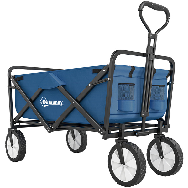 Outsunny 90L Festival Trolley on Wheels, Folding Camping Trolley Cart with Adjustable Handle, Portable for Outdoor, Garden, Shopping, Fishing, Navy Blue