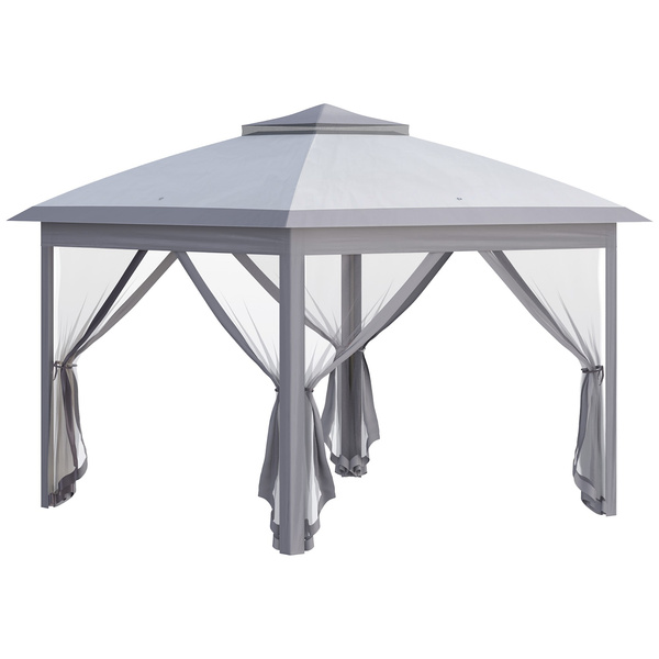 Outsunny 3.3 x 3.3m Pop Up Gazebo, Double Roof Foldable Canopy Tent with Zipped Mesh Sidewalls, Height Adjustable and Carrying Bag, Event Tent for Patio Garden, Grey