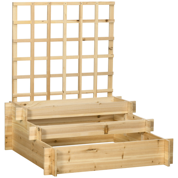 Outsunny 3 Tier Garden Planters with Trellis for Vine Climbing, Wooden Raised Beds, 95x95x110cm, Natural Tone