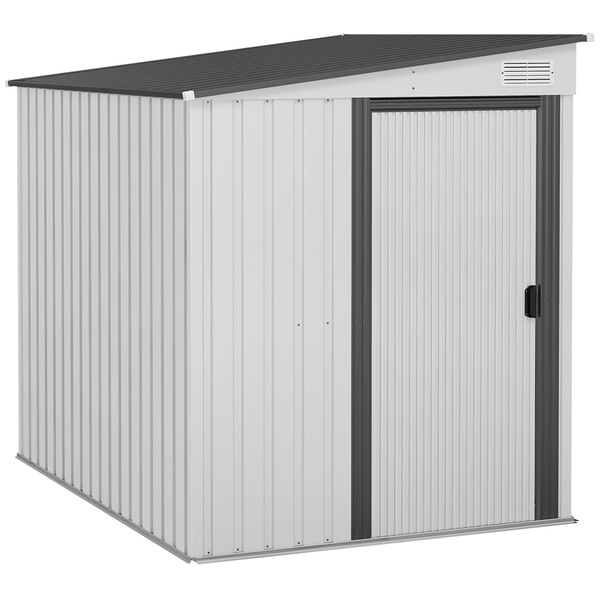 Outsunny 7 x 5ft Galvanised Metal Shed, with Sliding Door, two hooks and adjustable shelves - White