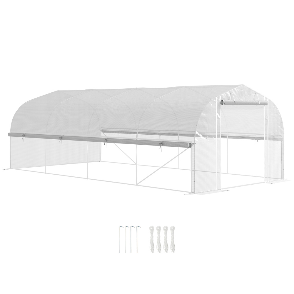 Outsunny 19.5 x 9.8ft Tunnel Greenhouse, with Accessories - White