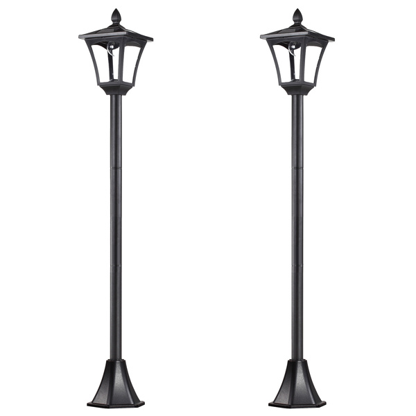 Outsunny 2 Pieces Outdoor Garden Solar Post Lamp Sensor Dimmable LED Lantern Bollard Pathway 1.6M Tall – Black