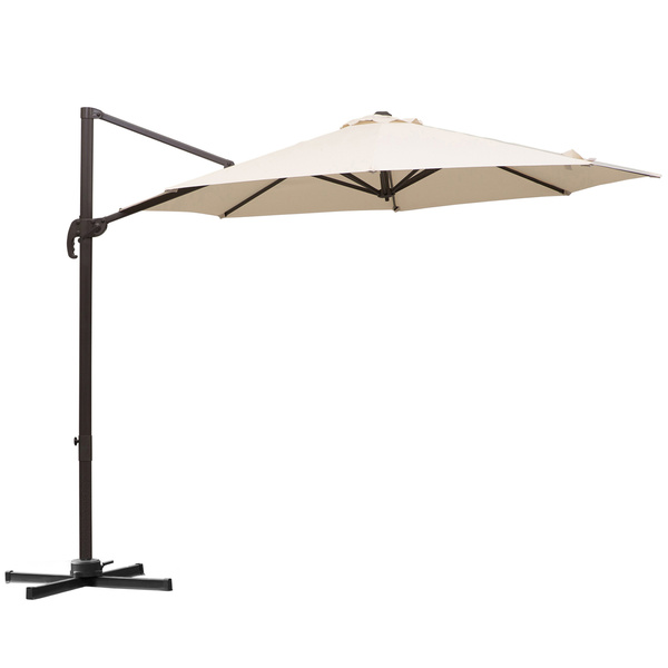 Outsunny 3M Banana Parasol Hanging Cantilever Umbrella W/ Cross Base Hand Crank Aluminium Frame 360°Rotation Hand Crank-Beige