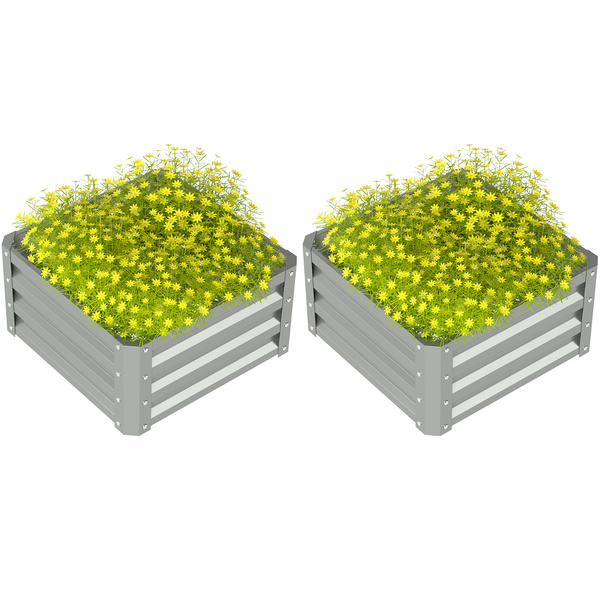 Outsunny Set of Two 60 x 60cm Steel Planter Boxes - Light Grey