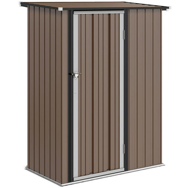 Outsunny 5ft x 3ft Garden Storage Shed, Outdoor Metal Shed with Sloped Roof, Lockable Door for Tools, Equipment, Brown