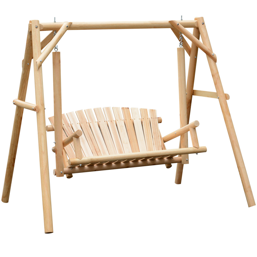 Outsunny Outdoor 2 Seater Swing Chair Larch Wood Garden Swing Seat Porch Hammock Bench Lounger