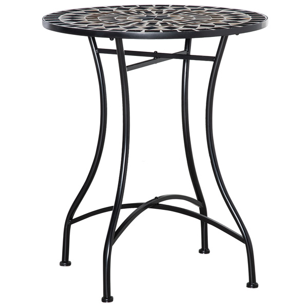 Outsunny Φ60cm Mosaic Outdoor Patio Table - Black
