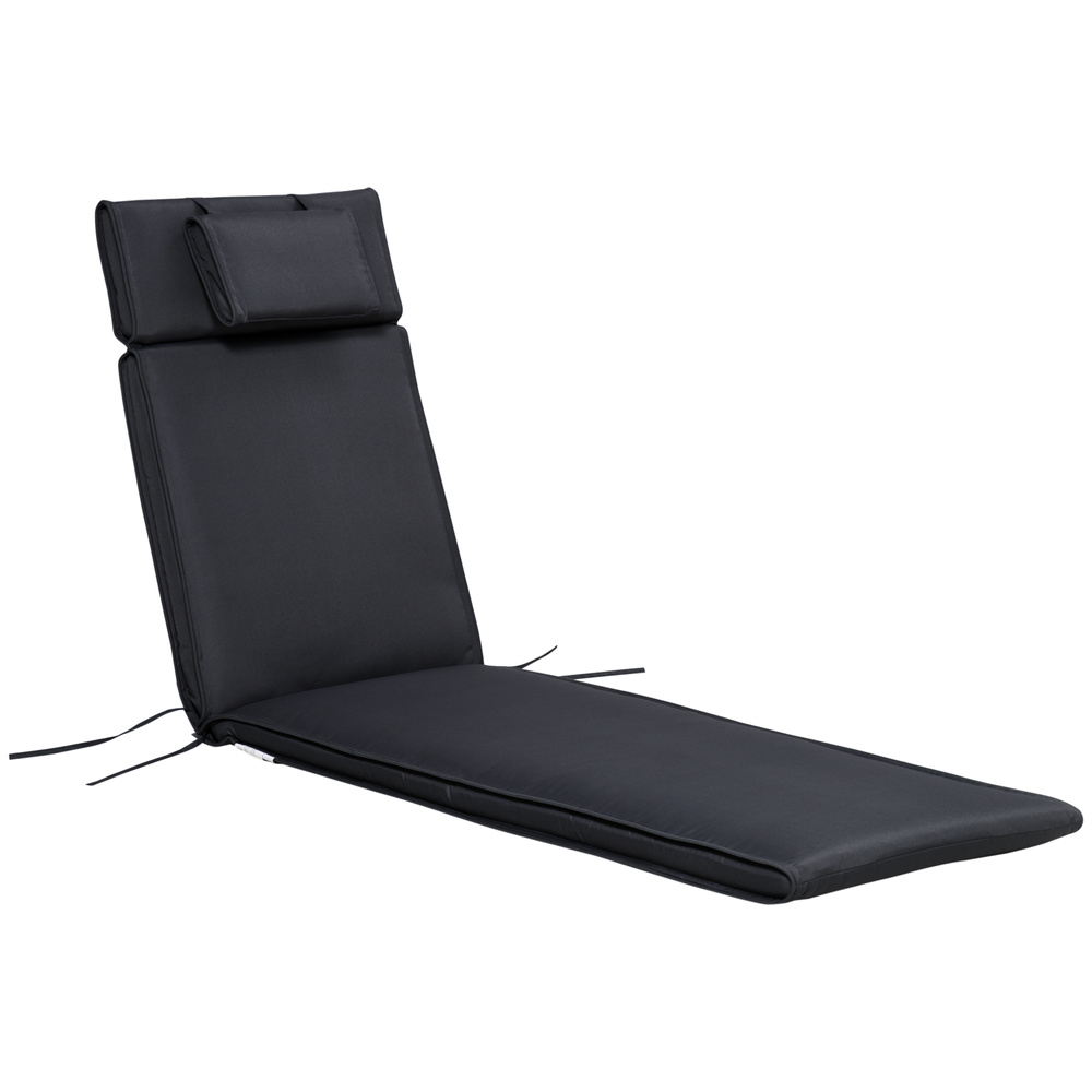 Outsunny Garden Sun Lounger Cushion Replacement Soft Sunbed Reclining Chair Relaxer Pad with Pillow, Cushion ONLY - Black