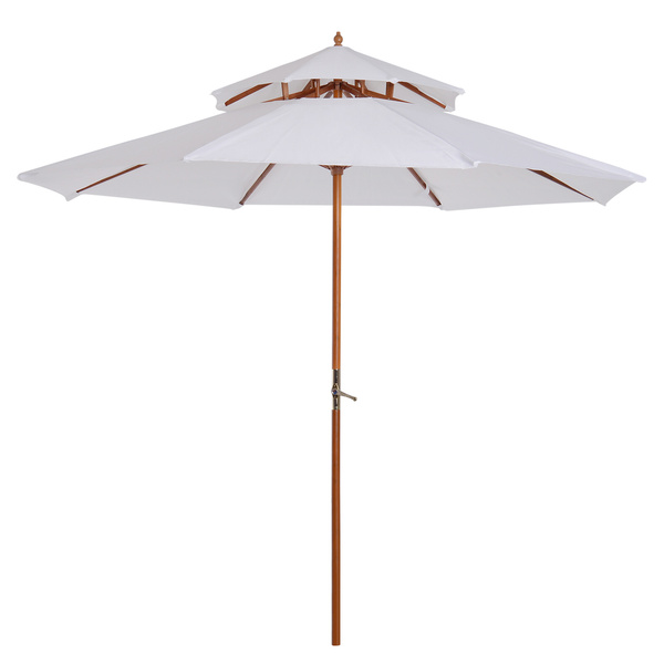 Outsunny 2.7m Elegant Wooden Frame Parasol Umbrella - White