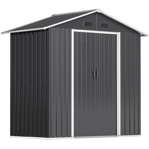 Outsunny 6.5x3.5ft Metal Garden Storage Shed for Outdoor Tool Storage with Double Sliding Doors and 4 Vents, Dark Grey