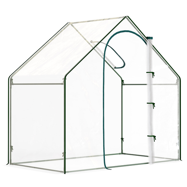 Outsunny Walk In Tomato Greenhouse Garden Outdoor Mini Greenhouse Flower Planter Steel Frame with Zipped Door & Window, PVC Cover, 180 x 100 x 168CM, Clear