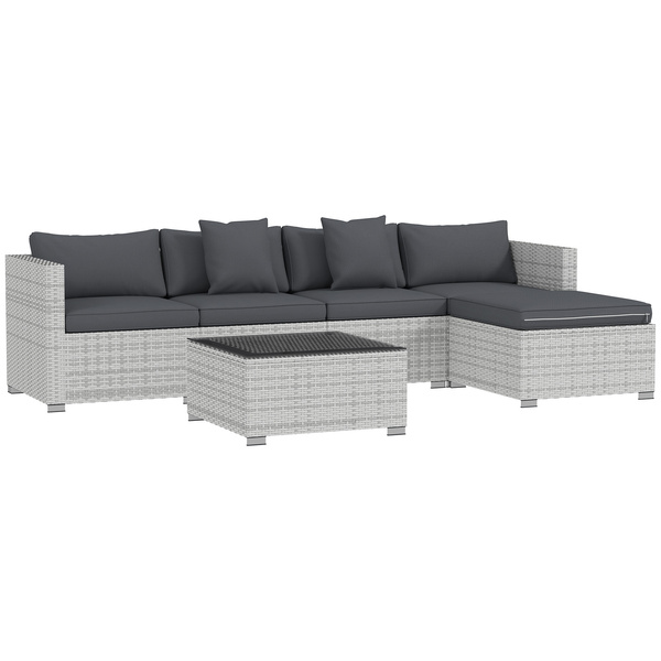 Outsunny 6 Pieces Rattan Corner Sofa Set - Mixed Grey