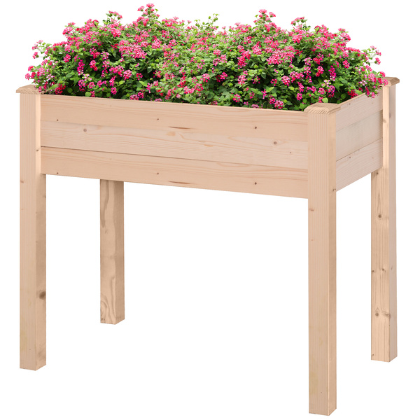 Outsunny Garden Wooden Planters， Rectangular Raised Bed,Flower Box, Fir Wood Indoor/Outdoor, Oak Tone, 86L x 46W x 76Hcm