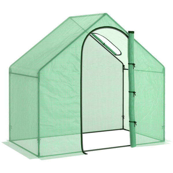 Outsunny Walk In Tomato Greenhouse Garden Outdoor Mini Greenhouse Flower Planter Steel Frame with Zipped Door & Window, PE Cover, 180 x 100 x 168CM, Green