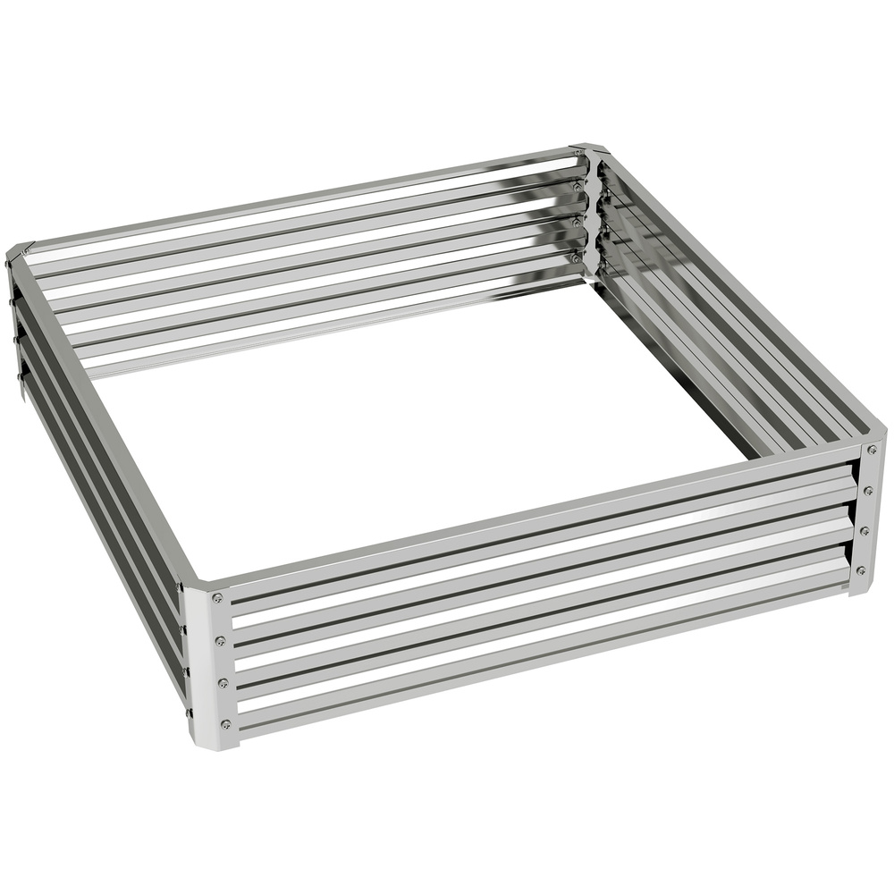 Outsunny Square Raised Garden Bed Box with Weatherized Steel Frame for Vegetables, Flowers, & Herbs, 120 x 120 x 30cm, Silver Tone