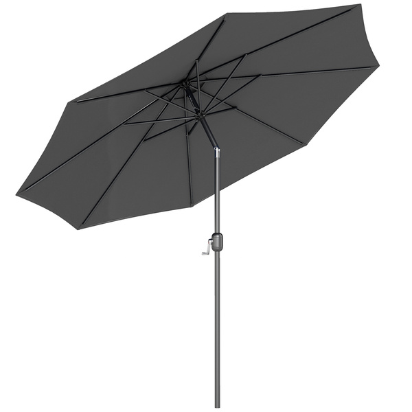 Outsunny 3(m) Tilting Parasol Garden Umbrellas, Outdoor Sun Shade with 8 Ribs, Tilt and Crank Handle for Balcony, Bench, Garden, Dark Grey