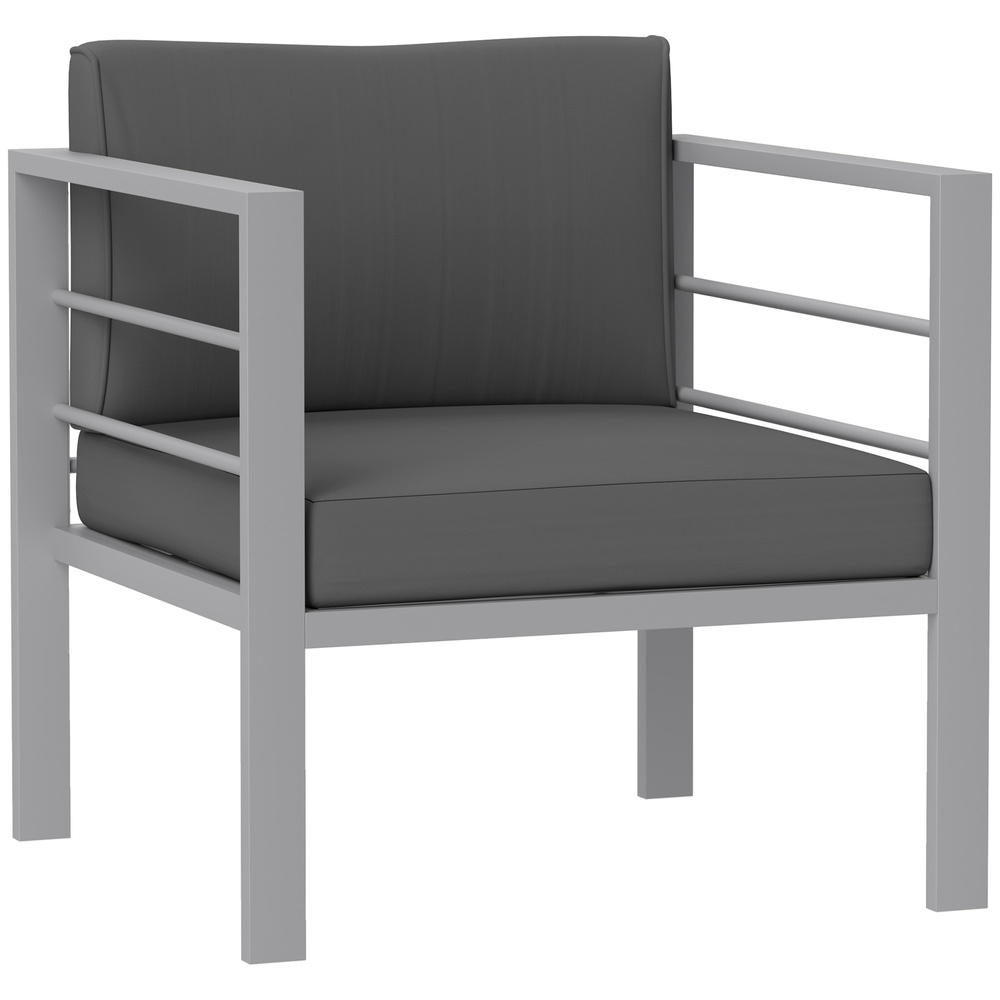 Outsunny Garden Sofa, All-Weather Garden Single Sofa with Removable Cushions, Metal Frame Outdoor Furniture for Balcony, Charcoal Grey