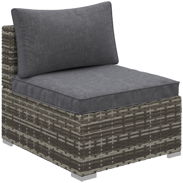 Outsunny Armless Rattan Garden Chair, Outdoor Rattan Chair with Cushions, PE Wicker Garden Furniture with Steel Frame, Adjustable Footpads for Garden, Terrace, Deep Grey