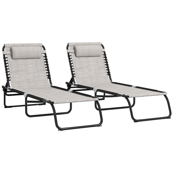 Outsunny Set of Two Folding Sun Loungers, with Four-Position Backs - Cream