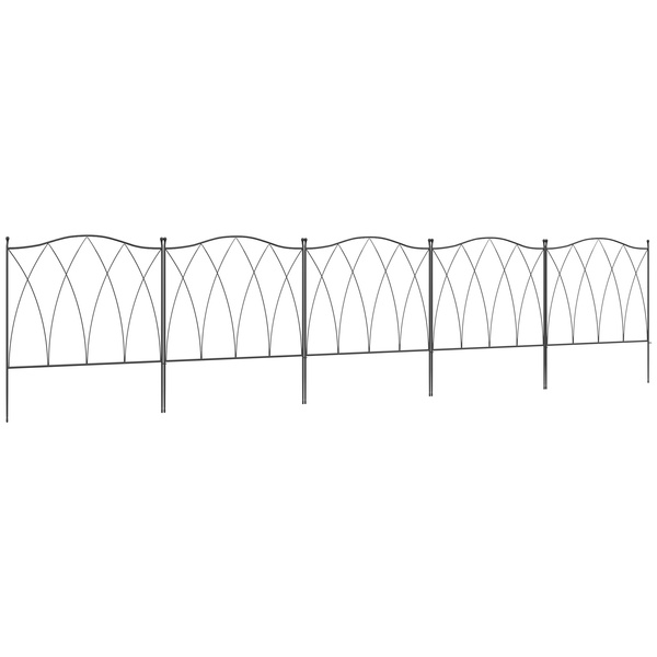 Outsunny Set of Five 61.5cm Decorative Metal Fence Panels - Black