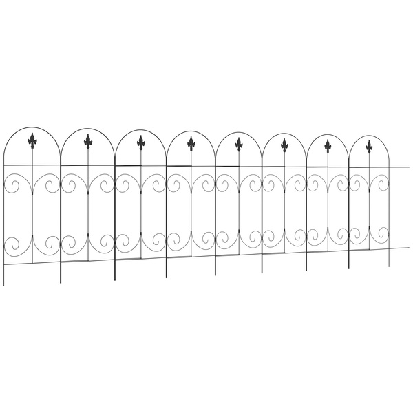 Outsunny Decorative Garden Fencing, 8PCs 44in x 12.5ft Outdoor Picket Fence Panels, Rustproof Metal Wire Landscape Flower Bed Border Edging, Black