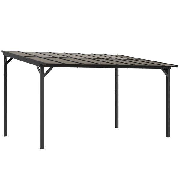 Outsunny 3 x 4.3m Metal Pergola with UPF 50+ and Waterproof Polycarbonate Roof, Wall-Mounted or Free Standing Garden Gazebo, Wind-resistant Outdoor Sun Shade, Dark Grey