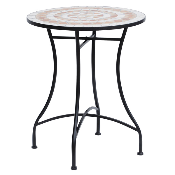 Outsunny 60 cm Mosaic Garden Table, Small Round Outdoor Side Table with Ceramic Top, Plant Stand for Patio, Balcony, Orange and White