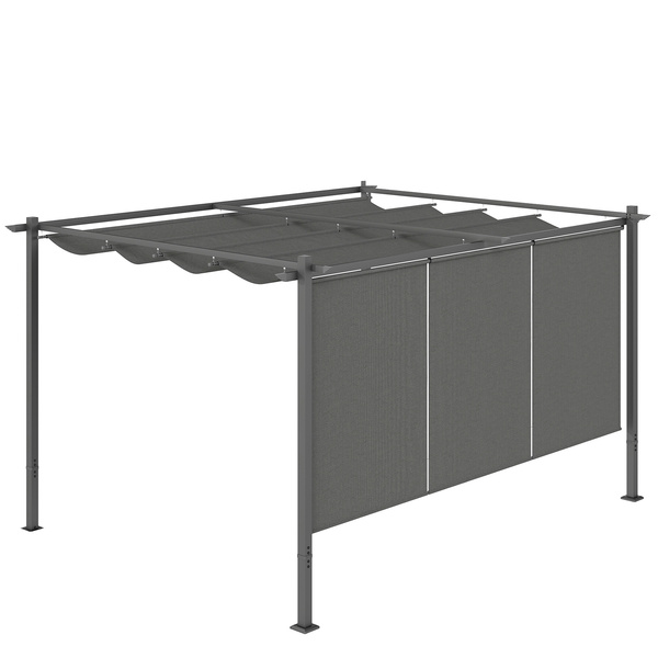 Outsunny 3 x 4m Metal Pergola with Retractable Roof and Roller Shade, Free Standing Garden Gazebo Canopy Pergola Kit, UPF30+ Outdoor Sun Shade Shelter, Grey