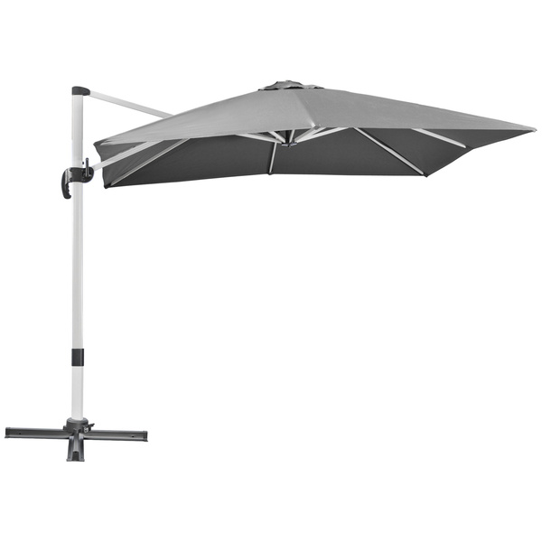 Outsunny 3 x 3(m) Cantilever Roma Parasol, Square Garden Umbrella with Cross Base, Crank Handle, Tilt, 360° Rotation and Aluminium Frame, Grey
