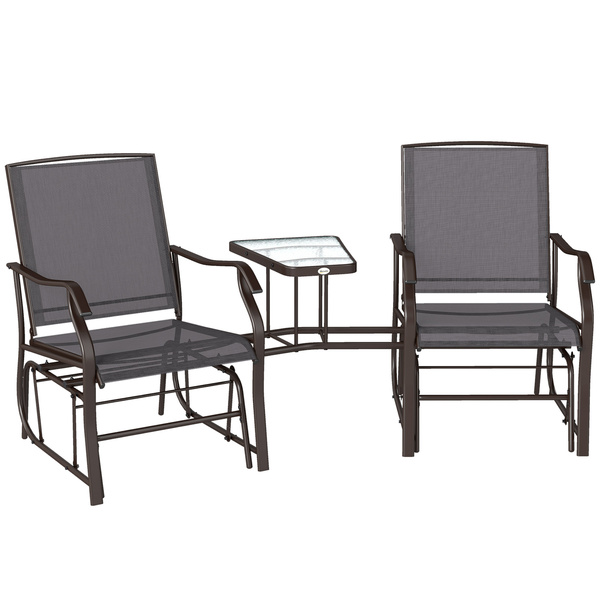 Outsunny Gliding Jack and Jill Seat, with Glass-Top Table - Brown/Grey