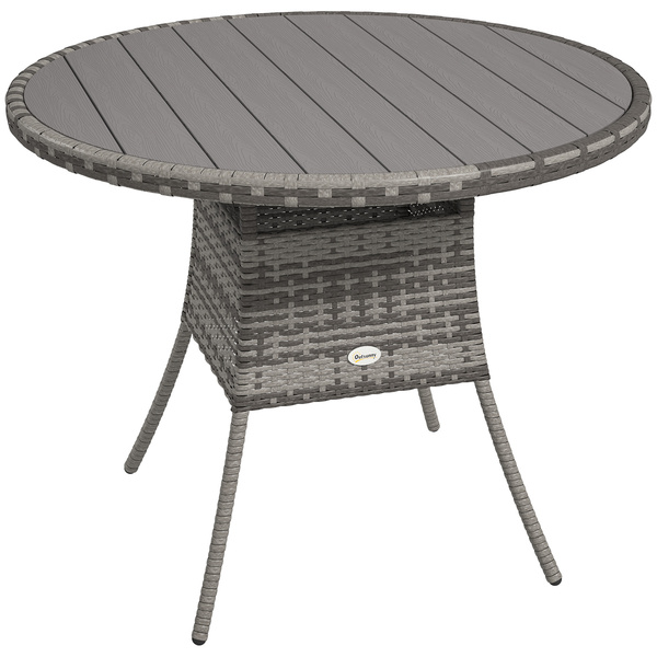 Outsunny 90 cm Wood-Effect Rattan Garden Table - Grey