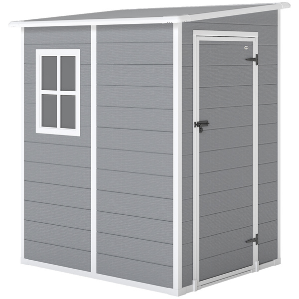 Outsunny 4'x5' Garden Storage Shed, Lean to Shed, Lockable Garden Shed with Window, Vent and Plastic Roof, Grey