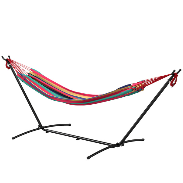 Outsunny 298 x 117cm Hammock with Stand Camping Hammock with Portable Carrying Bag, Adjustable Height, 120kg Load Capacity, Multicolour