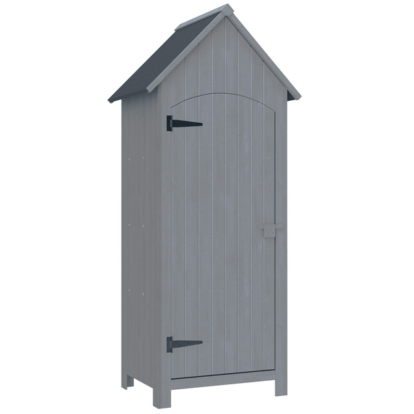 Outsunny Wooden Garden Storage Shed with 3 Shelves, Outdoor Tool Storage Cabinet with Tilt Roof and Lockable Door, 77.5 x 54.2 x 179.5 cm, Grey