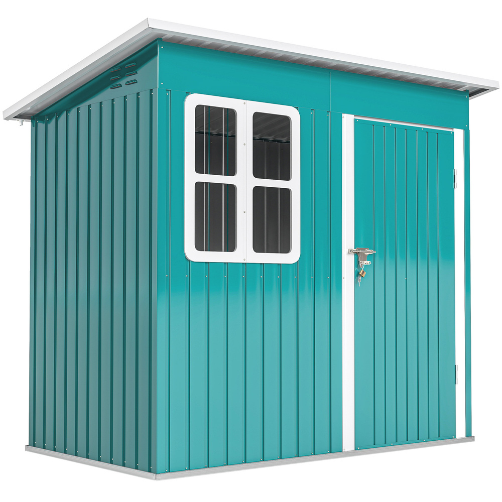 Outsunny 7 x 4ft Galvanised Steel Garden Shed, with Lock, Gloves and Foundation Kit - Green