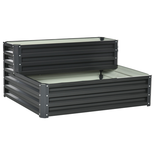 Outsunny 2 Tier Raised Garden Bed, Galvanised Planter Box with Open Bottom for Vegetables Flowers Herbs, 120x101x58cm, Dark Grey