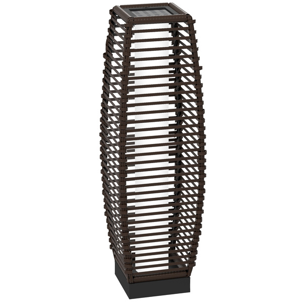 Outsunny Rattan Solar Floor Lamp,  68cm Tall Outdoor Garden Lantern Pathway Light & Decorative Lighting with Auto On/Off LED Lights, IP44, for Porch, Yard, Courtyard, Deck, Brown