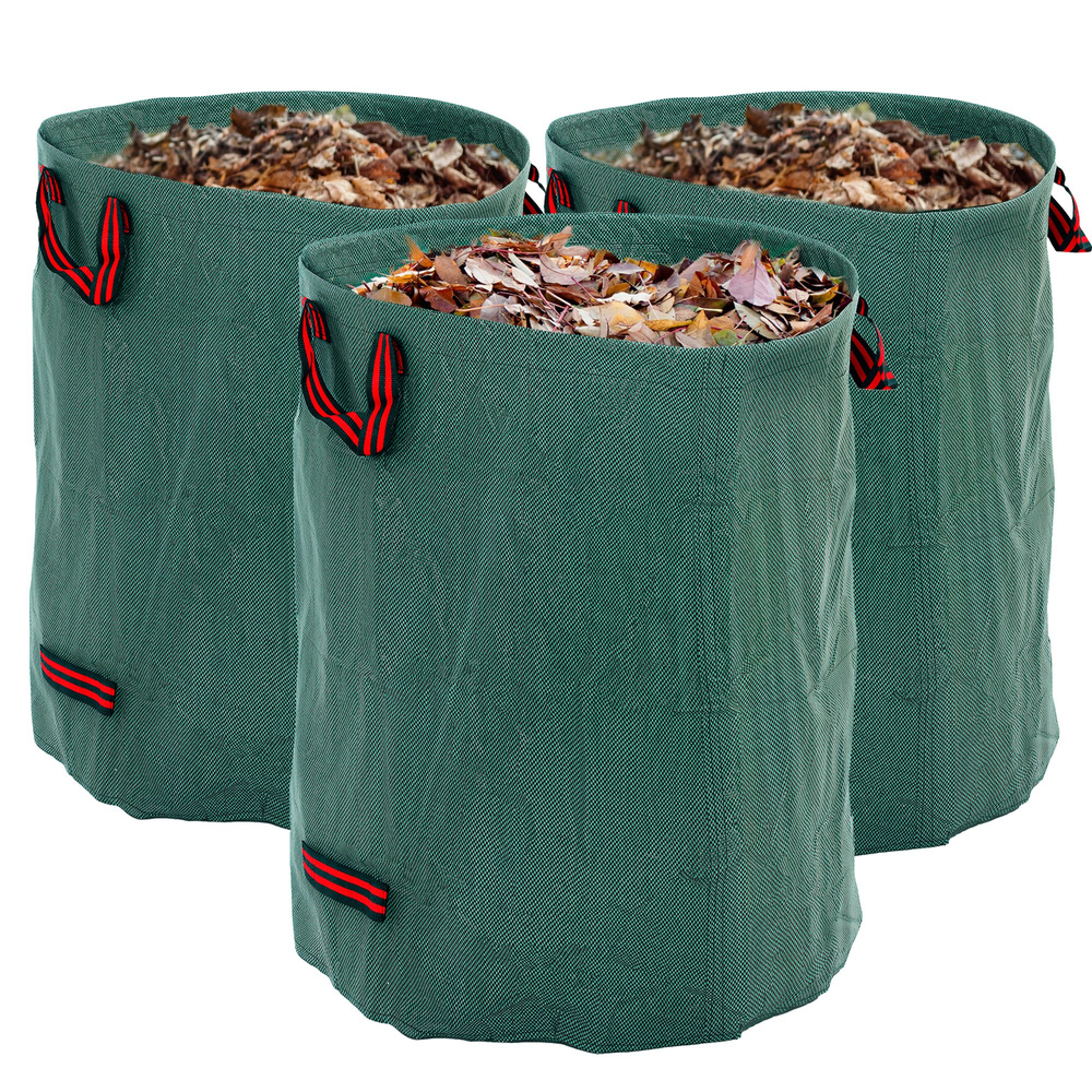 Outsunny Garden Waste Bags, 300L x 3 Heavy Duty Garden Bags, Foldable and Reusable Waste Sacks with Handles for Loading Leaf, Trash, Debris, Green