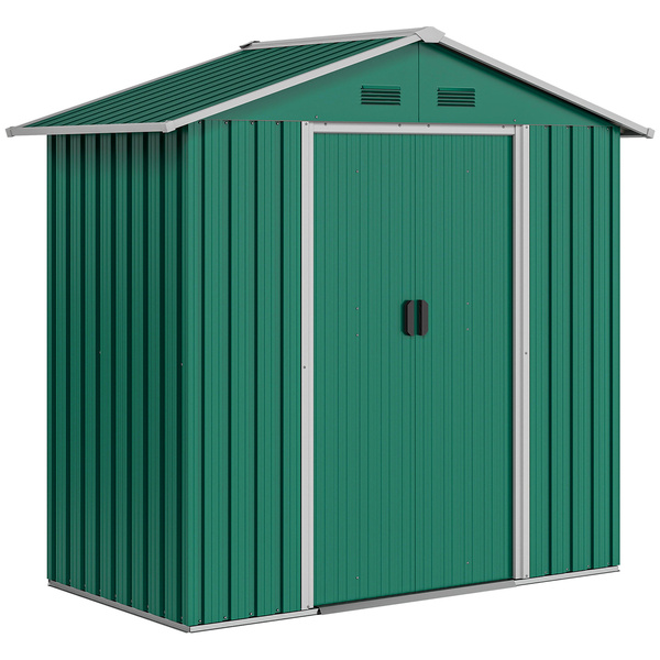 Outsunny 6.5ft x 3.5ft Metal Garden Storage Shed for Outdoor Tool Storage with Double Sliding Doors and 4 Vents, Green