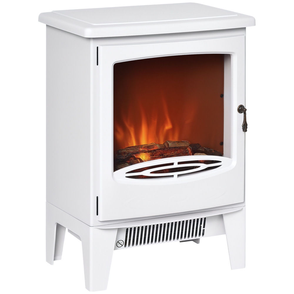 HOMCOM Electric Fireplace Stove, Free standing Fireplace Heater with Realistic LED Flame Effect and Adjustable Brightness, Overheat Safety Protection, 900W/1800W, White