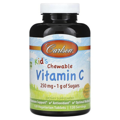 Carlson Labs Kid's Chewable Vitamin C 250mg Natural Tangerine 120 Vegetarian Tablets