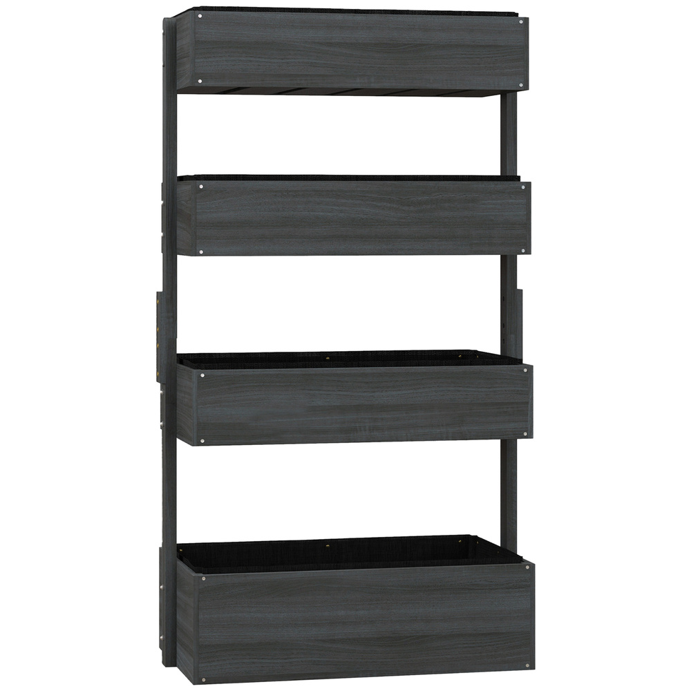 Outsunny Four-Tier Basket Wooden Plant Stand - Grey